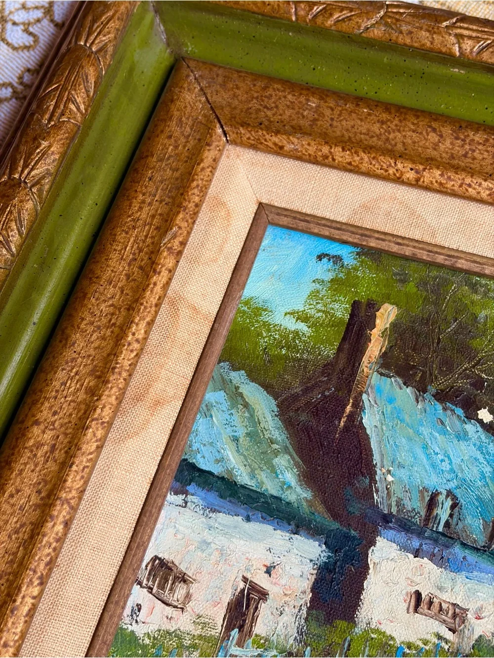 🏡🛶✨ Vintage Mid-Century Cottage Oil Painting ✨🛶🏡